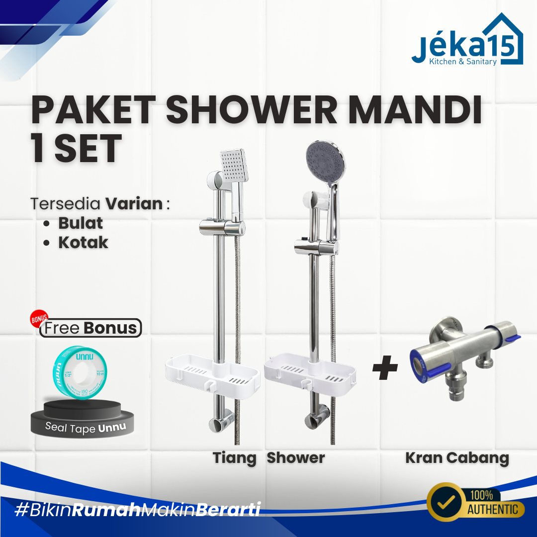 JEKA15- Paket Shower Mandi 1 Set Chrome| Hand Shower Tiang + Kran Cabang